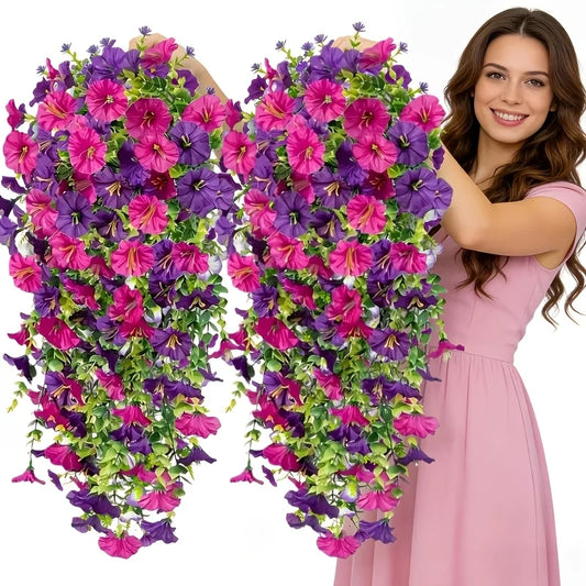 2Pcs Artificial Morning Glory Flowers Mixed Color, Faux Silk Floral for Home Wedding Garden Decor Indoor Outdoor