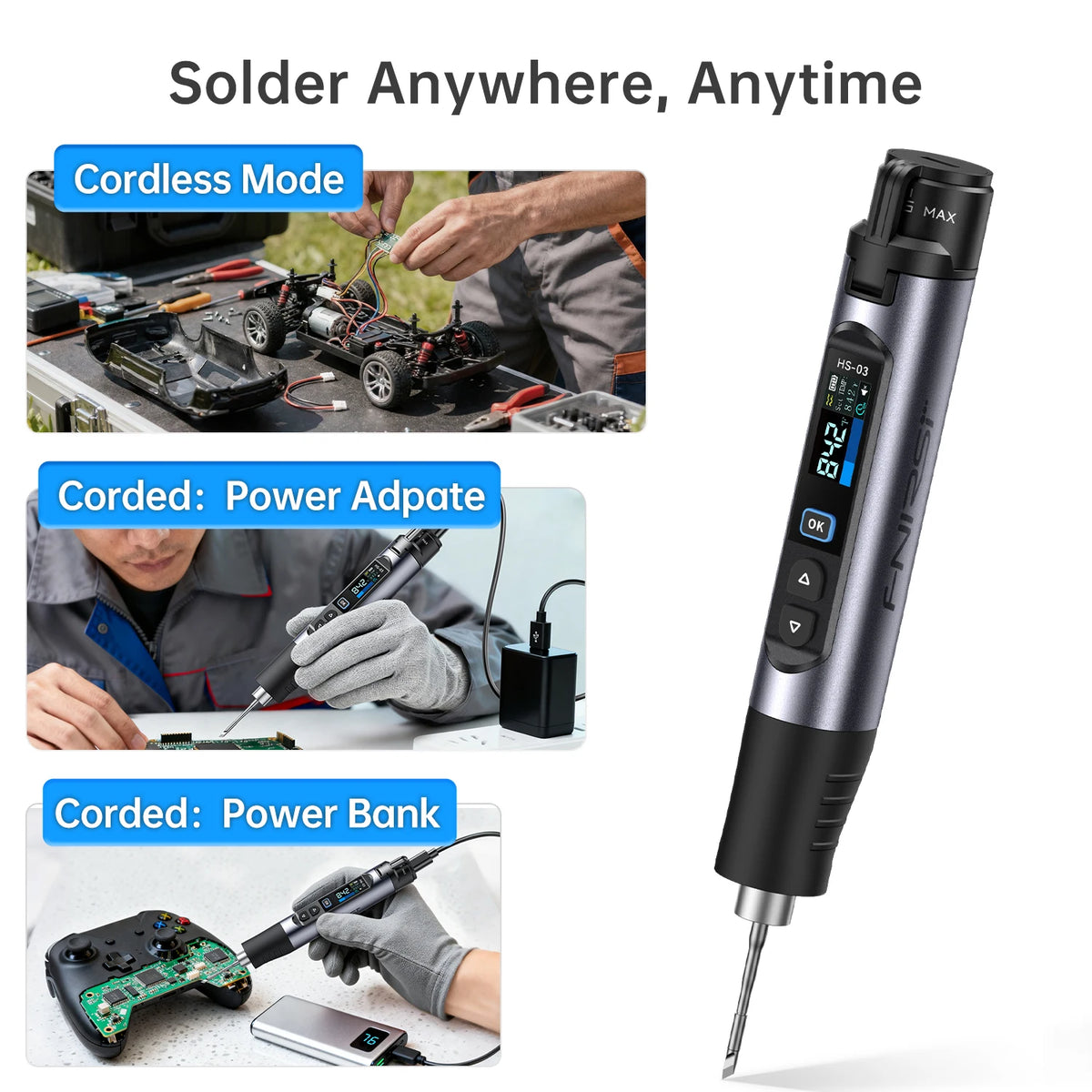FNIRSI HS-03 Upgraded Soldering Iron 100-450℃ Adjustable Temperature Soldering Pen 10W Portable Repair Tool for DIY Repair Tool