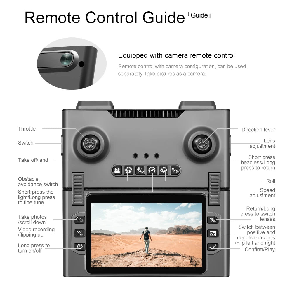 M66 Foldable Screen Drone, 4.5-inch Built-in Remote, 5G FPV Transmission, Brushless Motor, Foldable Portable RC Quadcopter with