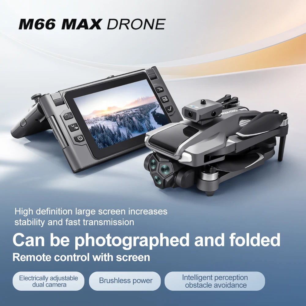 M66 Foldable Screen Drone, 4.5-inch Built-in Remote, 5G FPV Transmission, Brushless Motor, Foldable Portable RC Quadcopter with