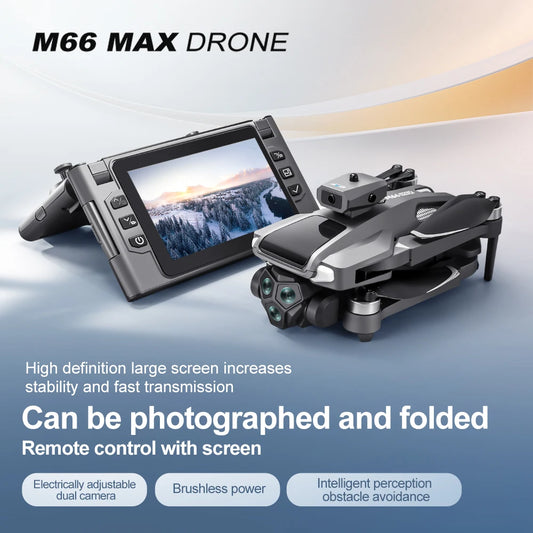 M66 Foldable Screen Drone, 4.5-inch Built-in Remote, 5G FPV Transmission, Brushless Motor, Foldable Portable RC Quadcopter with