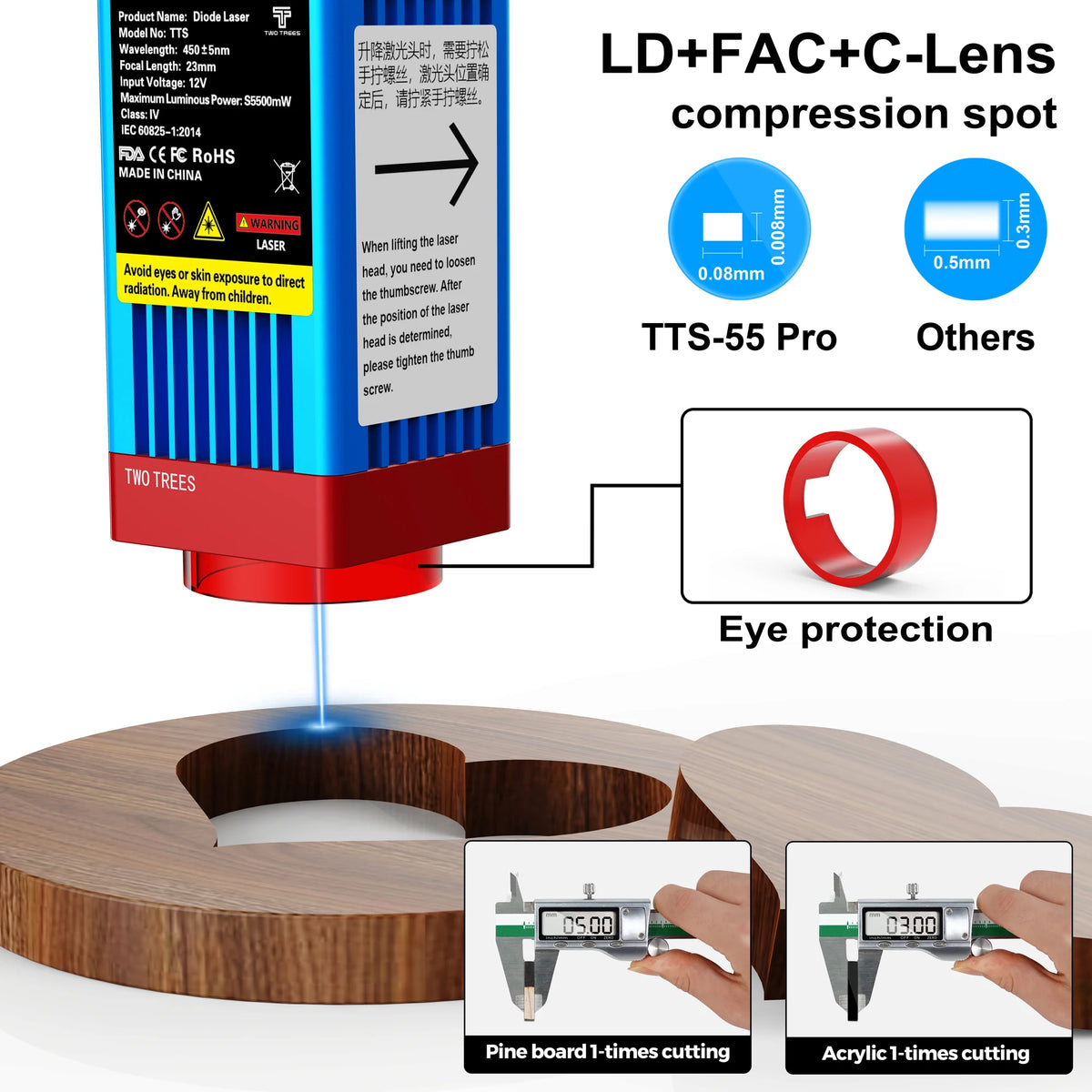 Twotrees TTS-55 Laser Engraver Laser Cutting Machine Laser Engraving Machine Compressed Spot LD+FAC Laser Print Matrix Printer