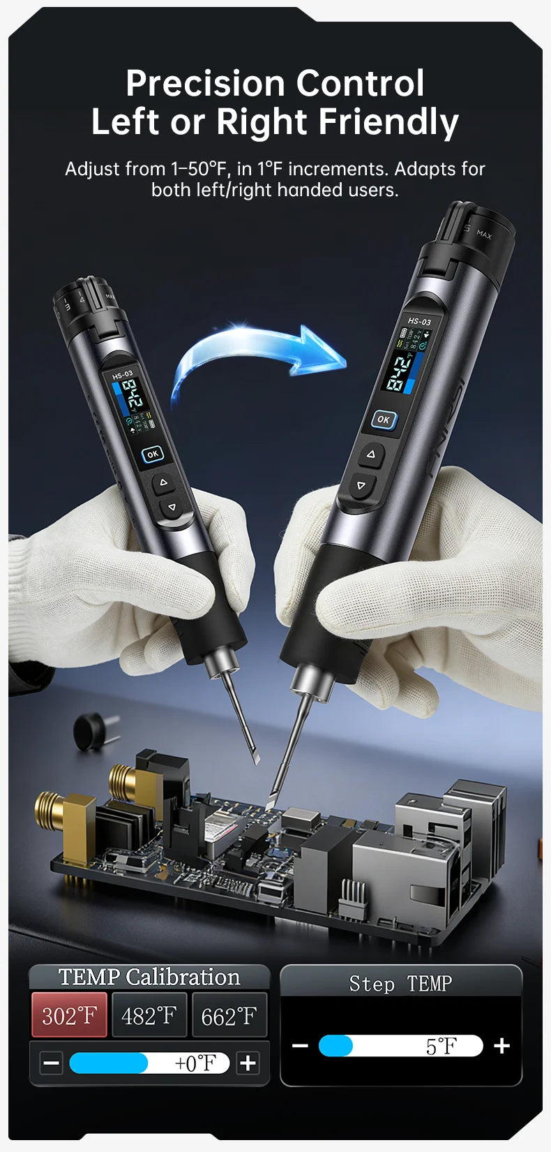 FNIRSI HS-03 Upgraded Soldering Iron 100-450℃ Adjustable Temperature Soldering Pen 10W Portable Repair Tool for DIY Repair Tool
