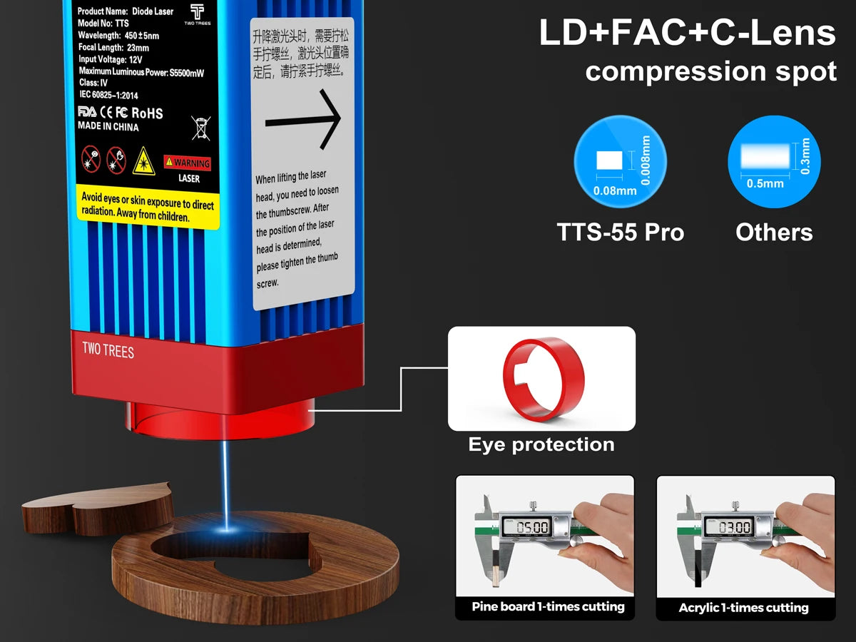 Twotrees TTS-55 Laser Engraver Laser Cutting Machine Laser Engraving Machine Compressed Spot LD+FAC Laser Print Matrix Printer