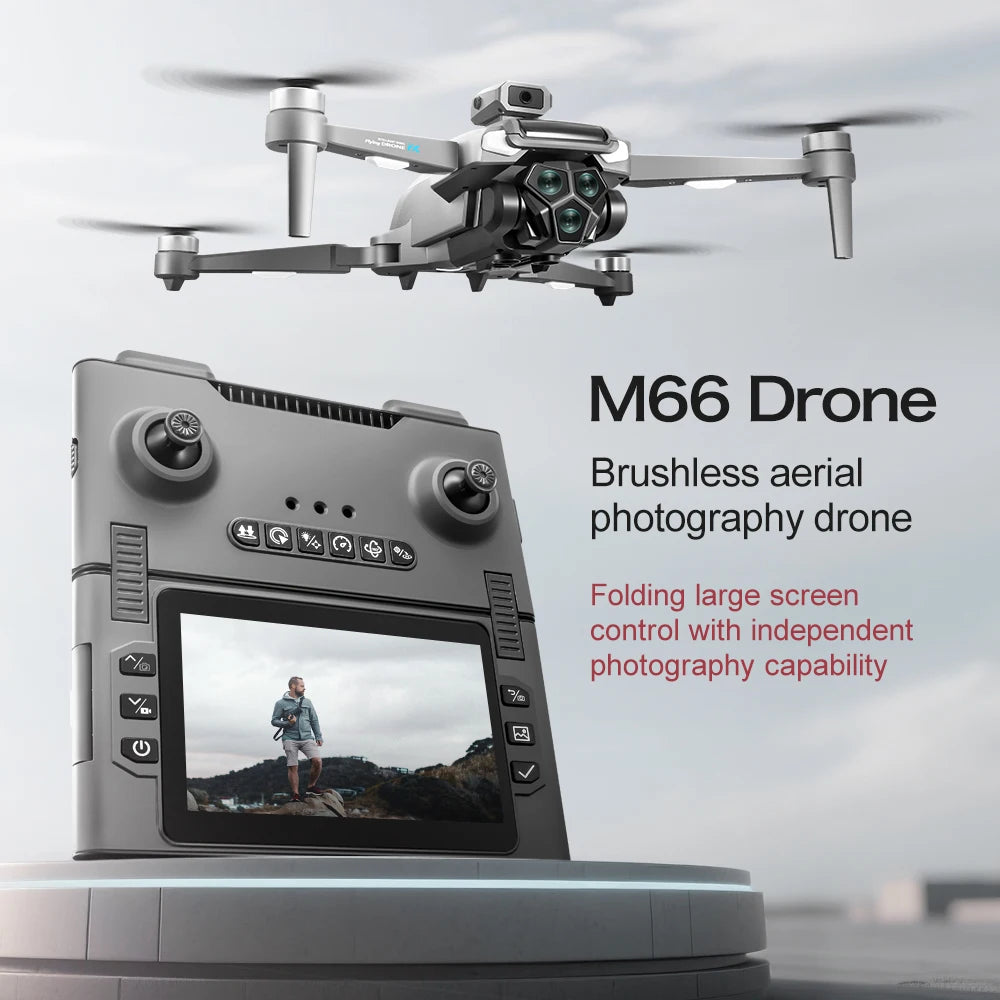 M66 Foldable Screen Drone, 4.5-inch Built-in Remote, 5G FPV Transmission, Brushless Motor, Foldable Portable RC Quadcopter with