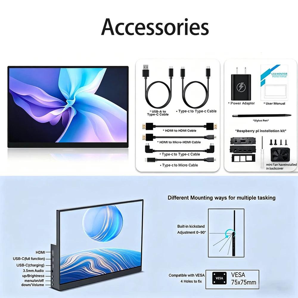 14' Portable Touchscreen Monitor 1920x1200 60Hz with Stylus Pen for Laptop Raspberry Pi PS5 - USB-C Portable Monitor