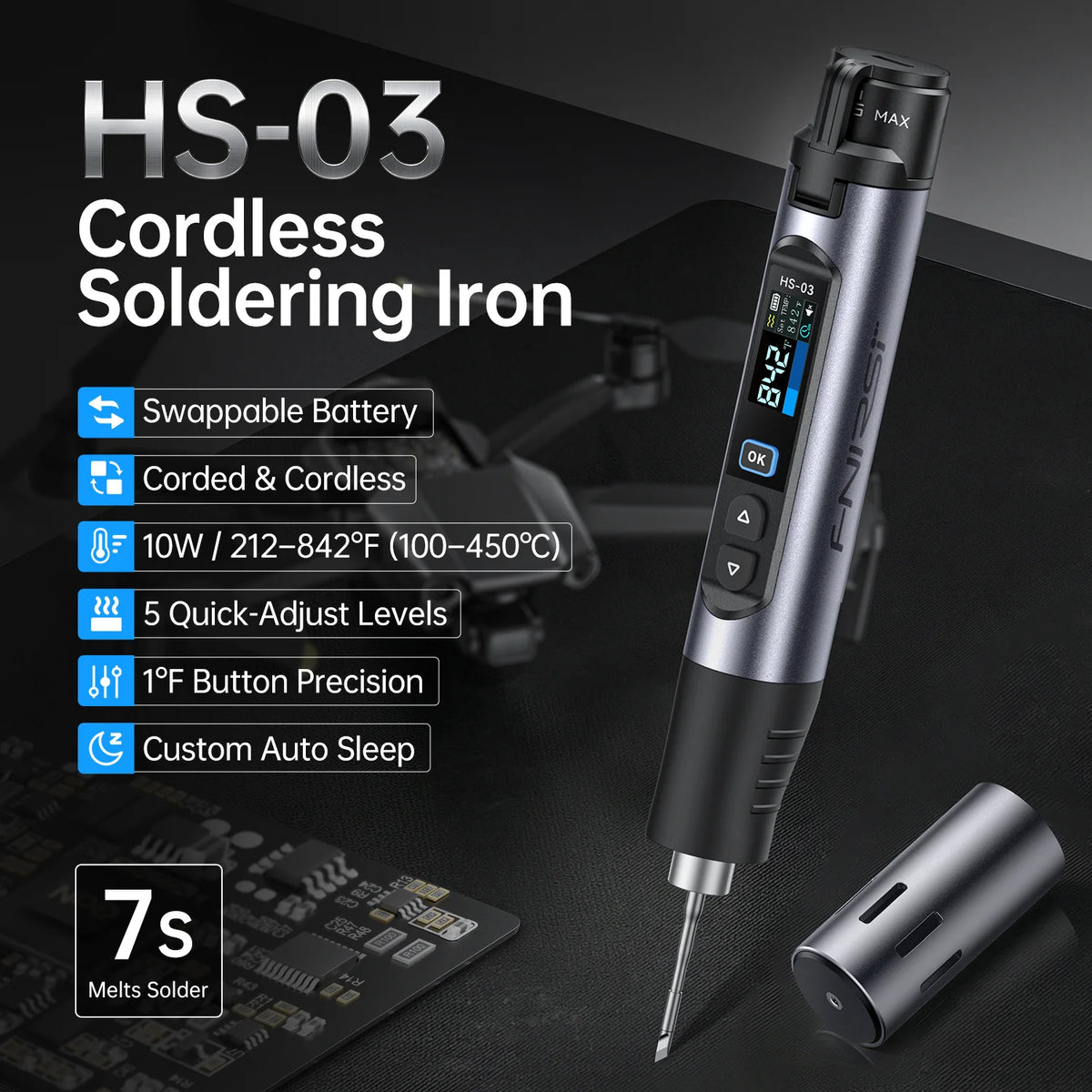 FNIRSI HS-03 Upgraded Soldering Iron 100-450℃ Adjustable Temperature Soldering Pen 10W Portable Repair Tool for DIY Repair Tool