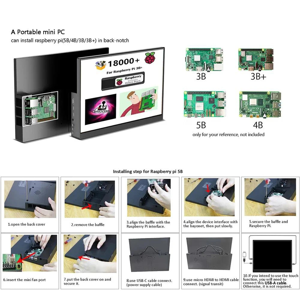 14' Portable Touchscreen Monitor 1920x1200 60Hz with Stylus Pen for Laptop Raspberry Pi PS5 - USB-C Portable Monitor