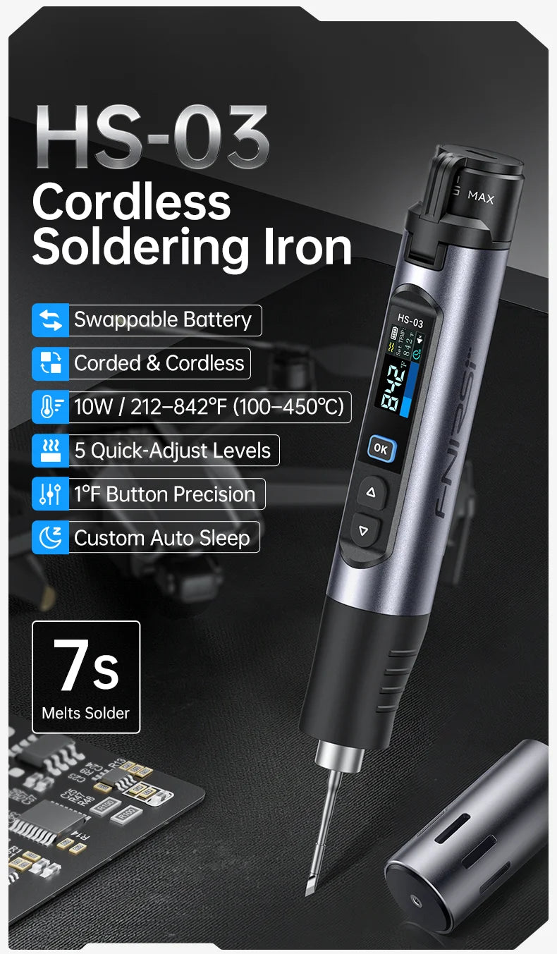 FNIRSI HS-03 Upgraded Soldering Iron 100-450℃ Adjustable Temperature Soldering Pen 10W Portable Repair Tool for DIY Repair Tool
